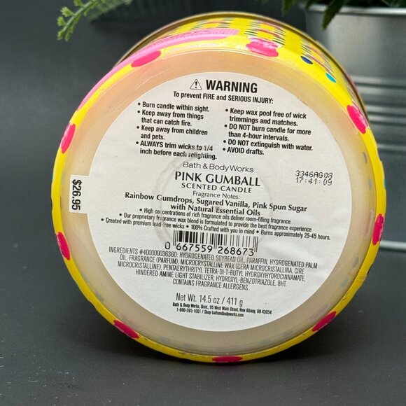 BBW Pink Gumball (Bubblegum) Bath & Body Works 3 Wick Candle - Picture 9 of 10